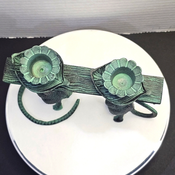2 Mouse Candle Holder San Pacific L👀K 🐀🐀 Bronze Green Patina Christmas - Picture 4 of 9